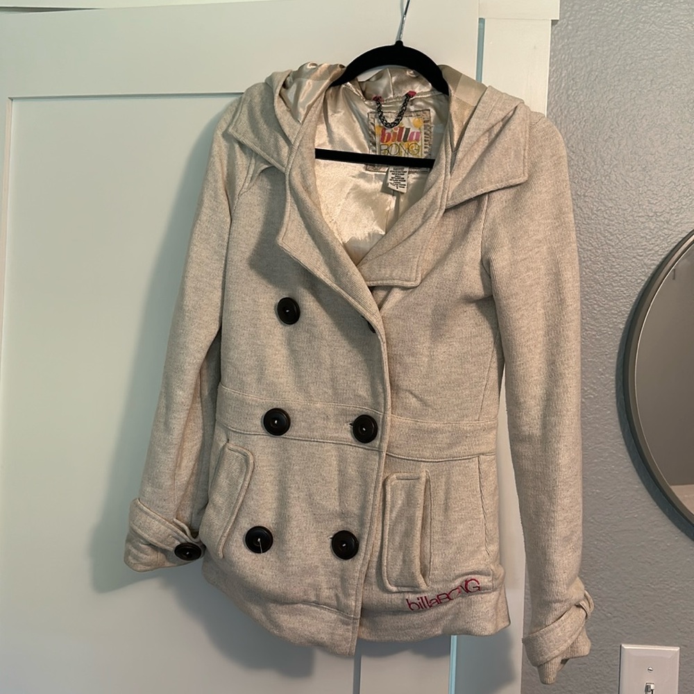 Billabong hooded cotton peacoat, beige, small